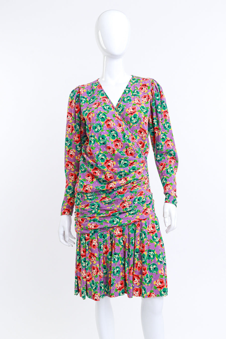 Emaunuel Ungaro Ruched Rose Print Silk Dress on mannequin @RECESS LA