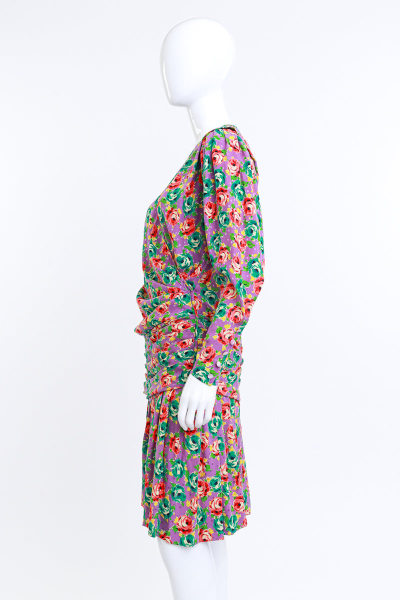 Emaunuel Ungaro Ruched Rose Print Silk Dress side mannequin @RECESS LA