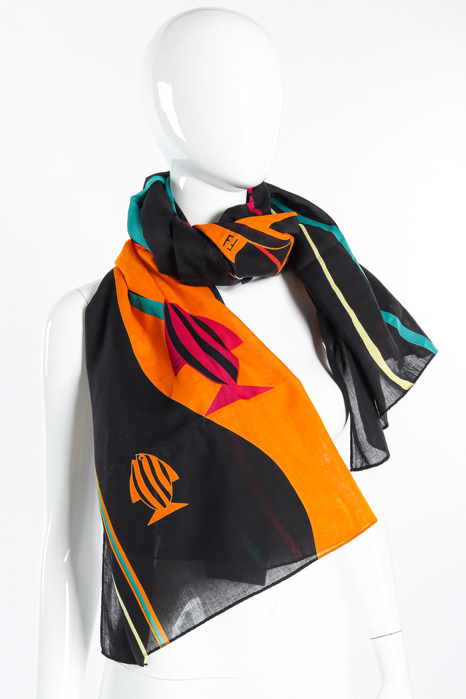 Vintage Fendi Fish Motif Cotton Scarf on mannequin @Recessla