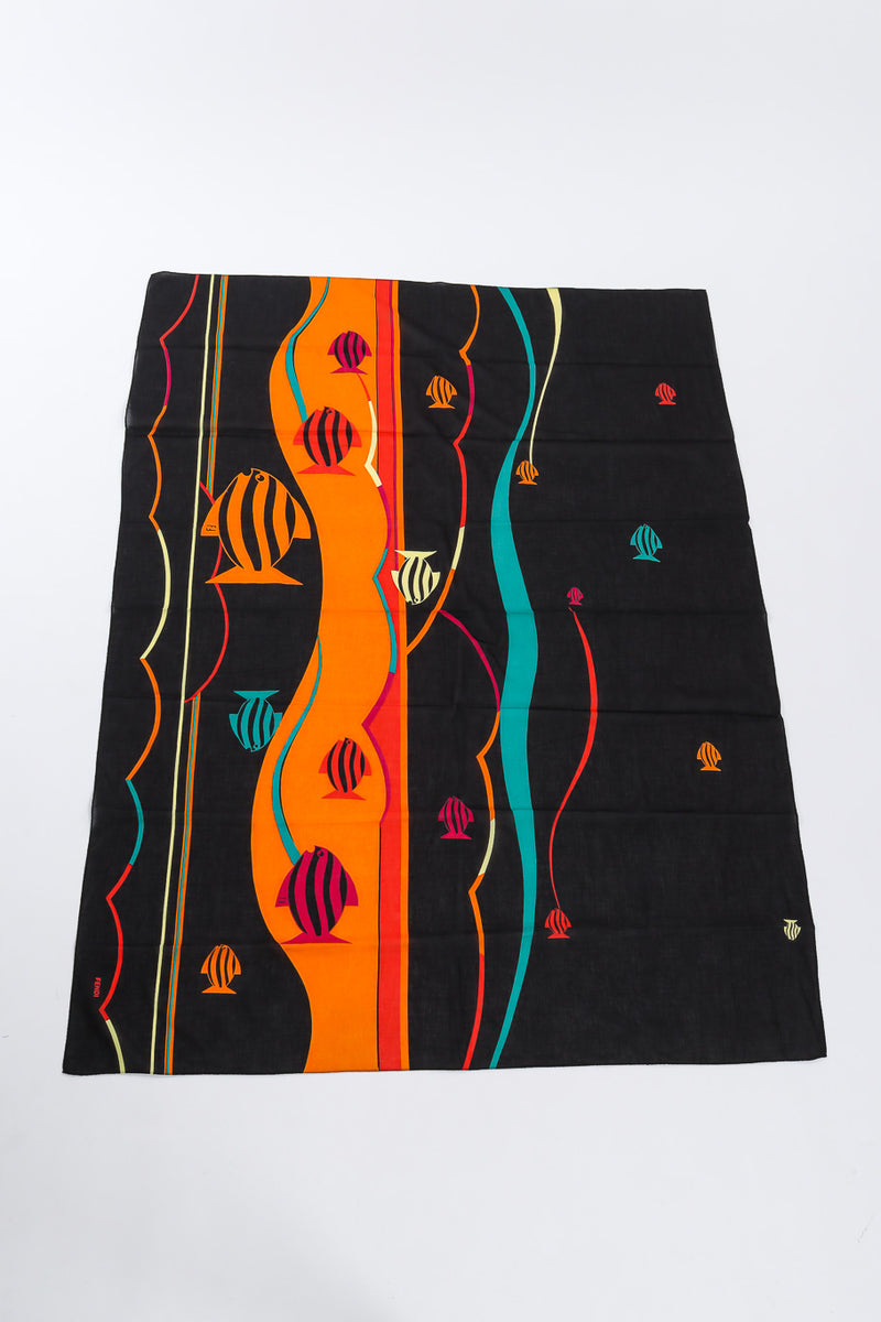 Vintage Fendi Fish Motif Cotton Scarf laid flat @Recessla