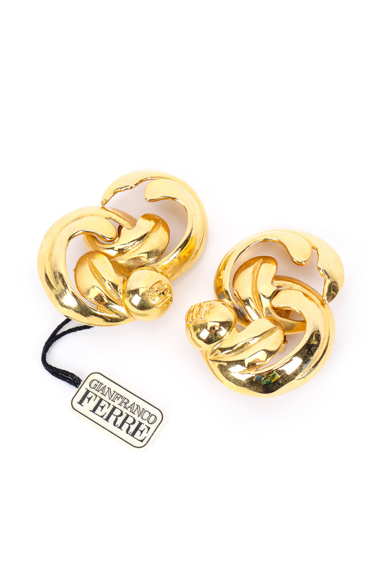 Vintage Gianfranco Ferre Swirl Leaf Earrings front @recess la