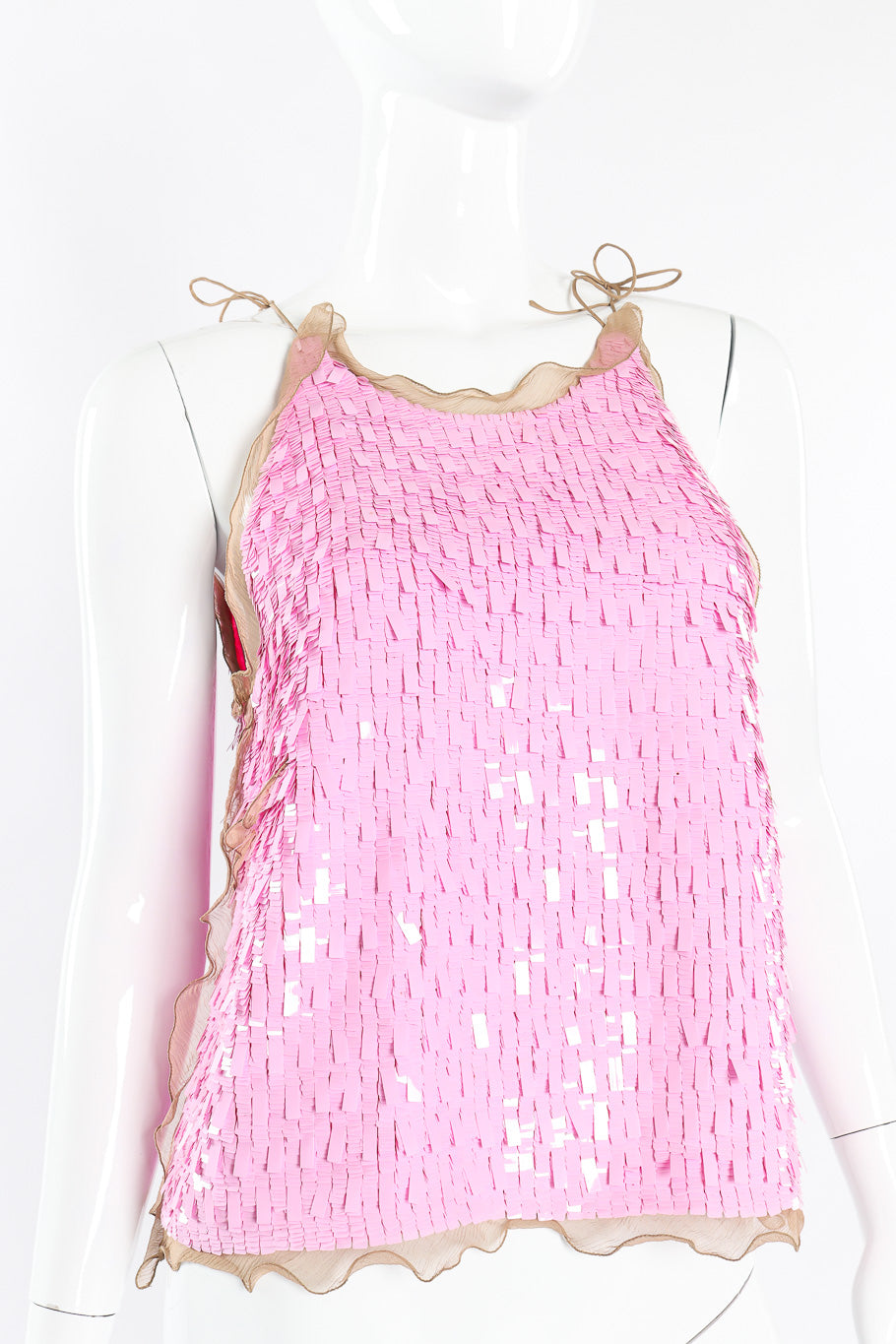 Chiffon sequin tank by Fendi on mannequin front close @recessla