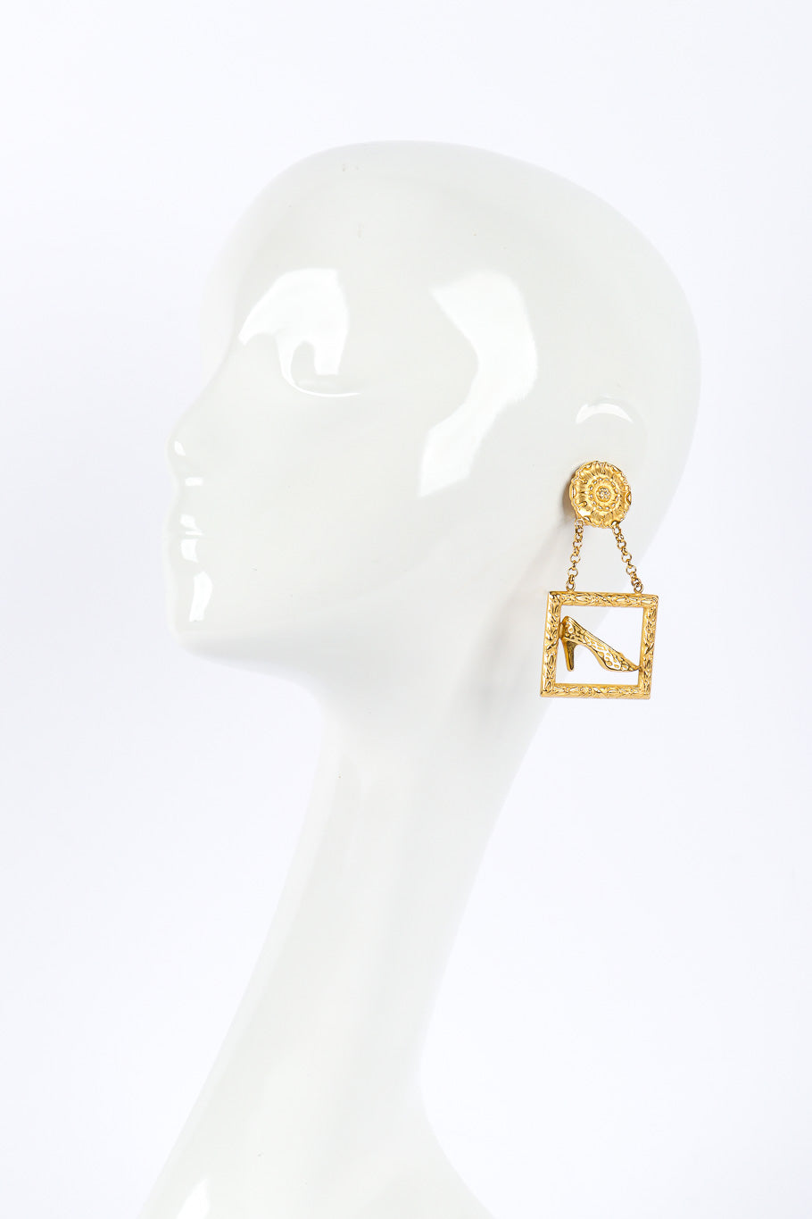 Vintage Salvatore Ferragamo Framed Heel Earrings on mannequin @Recessla