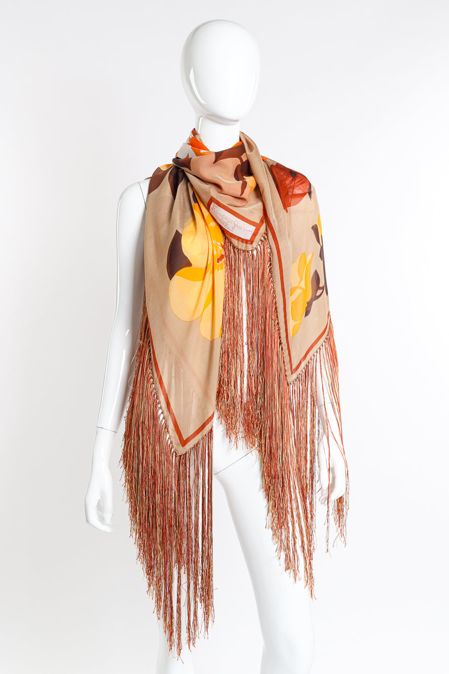 Vintage Francois Guerin Floral Fringe Scarf around mannequin neck @recessla