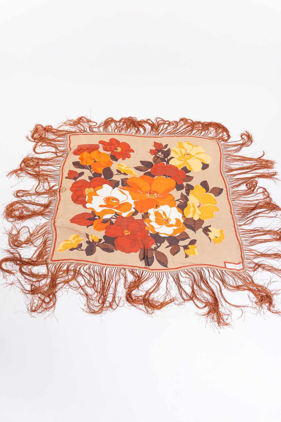 Vintage Francois Guerin Floral Fringe Scarf laid flat @recessla