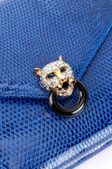 Fred Hayman Jeweled Jaguar Navy Lizard Clutch clasp detail @RECESS LA