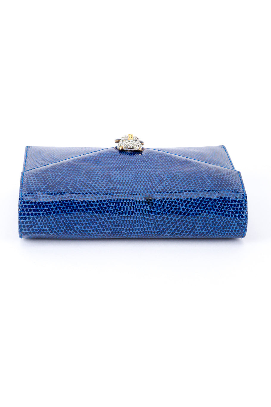 Fred Hayman Jeweled Jaguar Navy Lizard Clutch top @RECESS LA