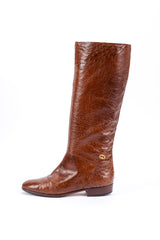 Vintage Gucci Brown Ostrich Leather Riding Boot left boot outer view @recessla