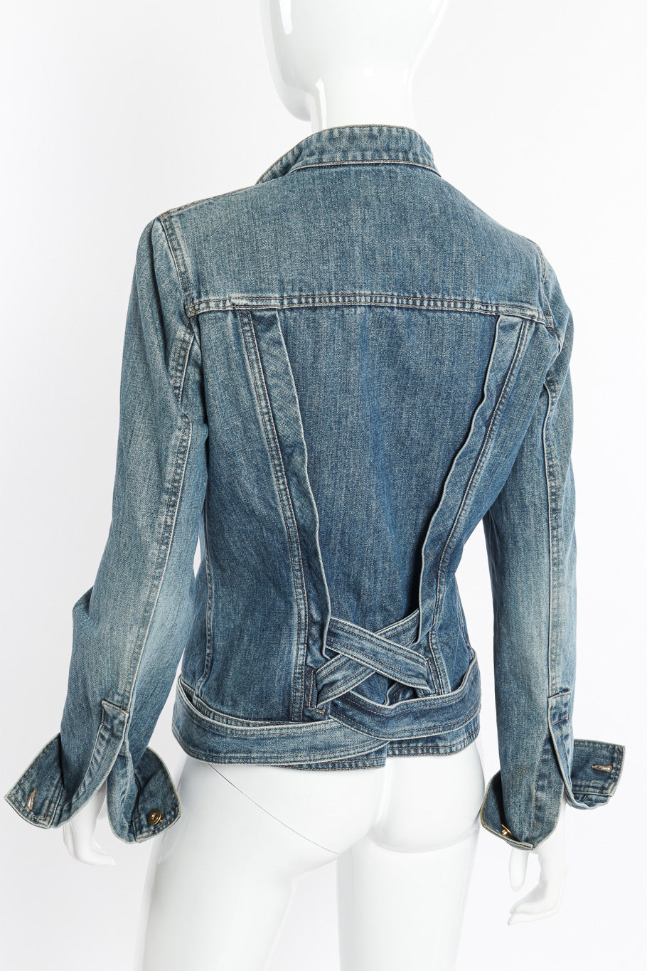 Bamboo Belt Denim Jacket by Gucci on mannequin back @recessla