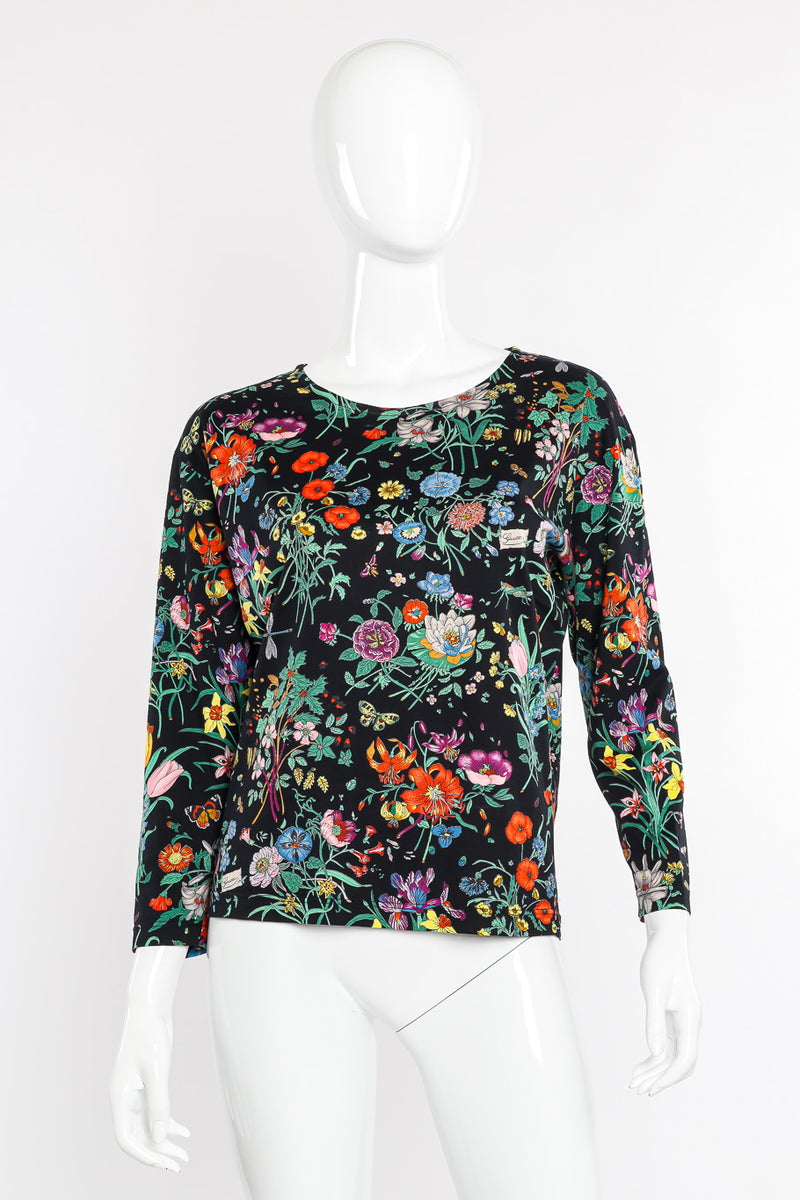 Vintage Gucci Botanical Motif Top front view on mannequin @Recessla