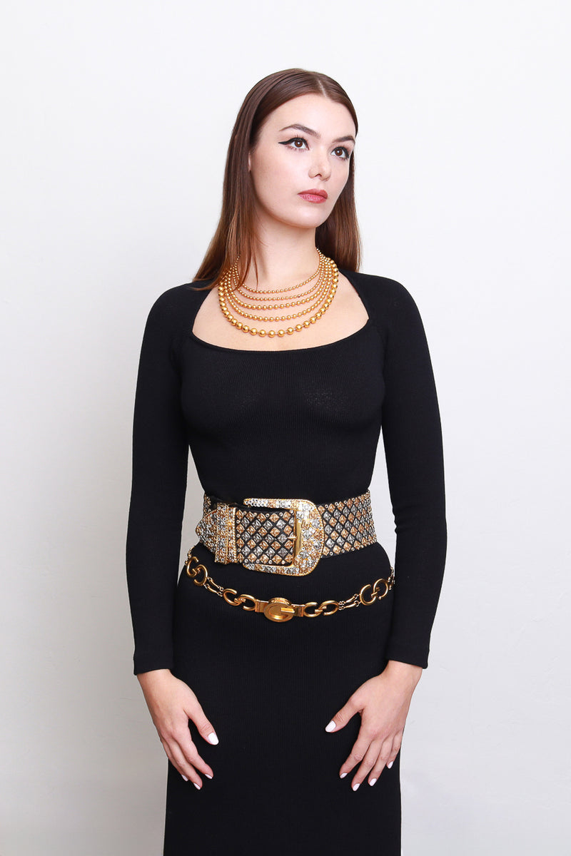 Gucci Interlocking Logo Link Metal Belt on model @RECESS LA