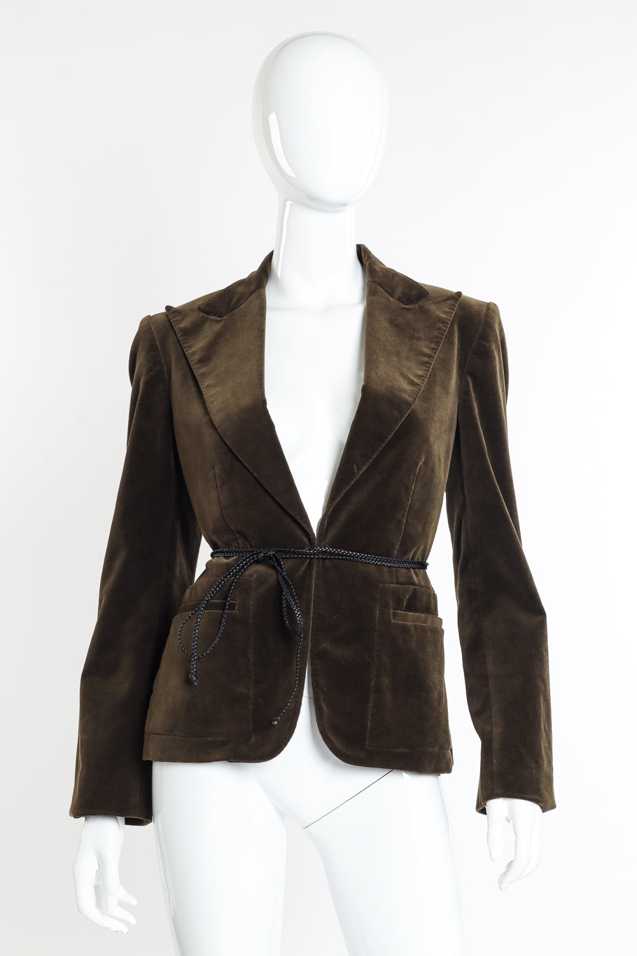 Gucci Leather Tie Velvet Blazer front on mannequin @recessla