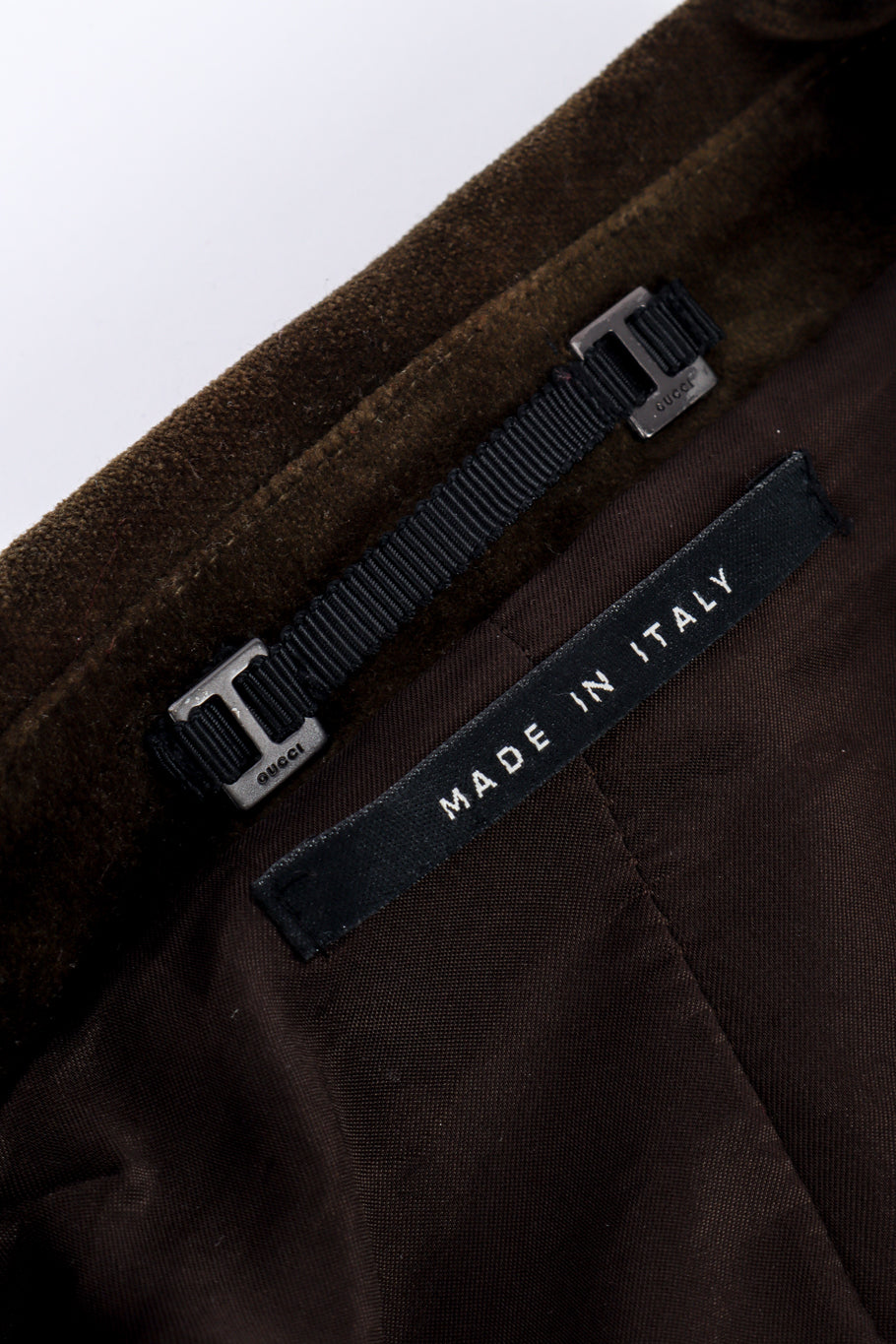 Gucci Leather Tie Velvet Blazer origin label closeup @recessla