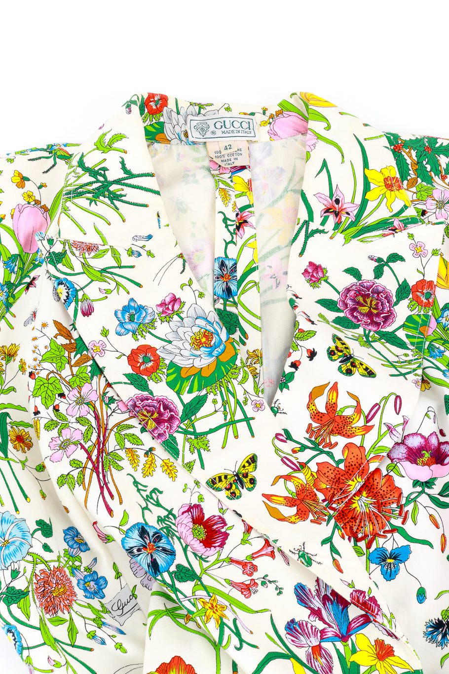 Vintage Gucci Flora Print Wrap Dress front lapel closeup @recess la