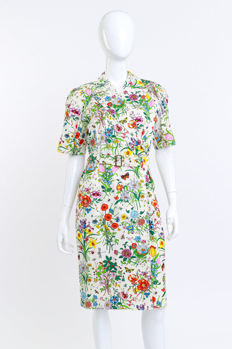 Vintage Gucci Flora Print Wrap Dress front on mannequin @recess la