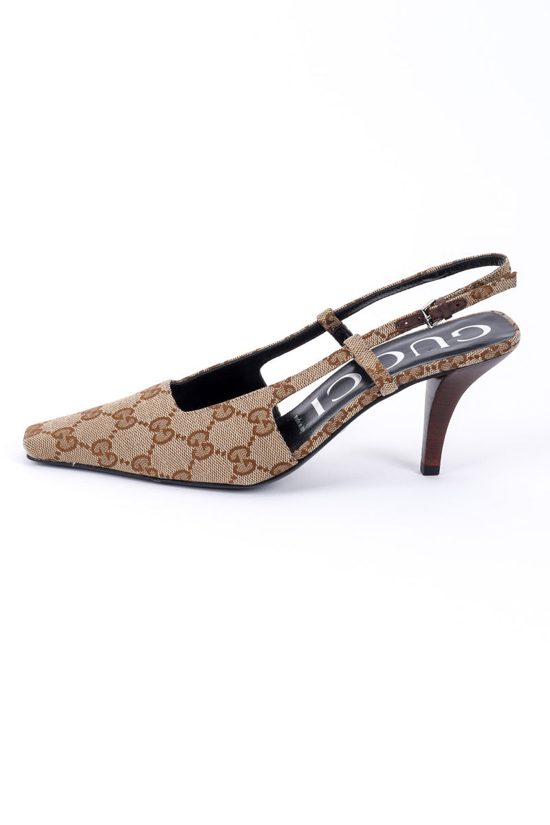 GG Logo-Jacquard Slingback Pumps by Gucci on white background left shoe outside @recessla