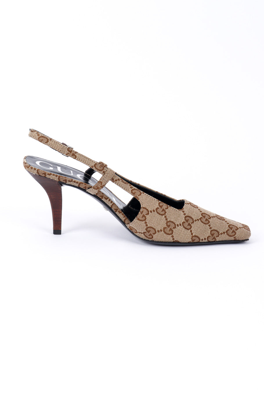 GG Logo-Jacquard Slingback Pumps by Gucci on white background left shoe inside @recessla