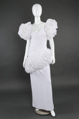 Rose Taft Couture puff sleeve ruched gown on mannequin front @recessla