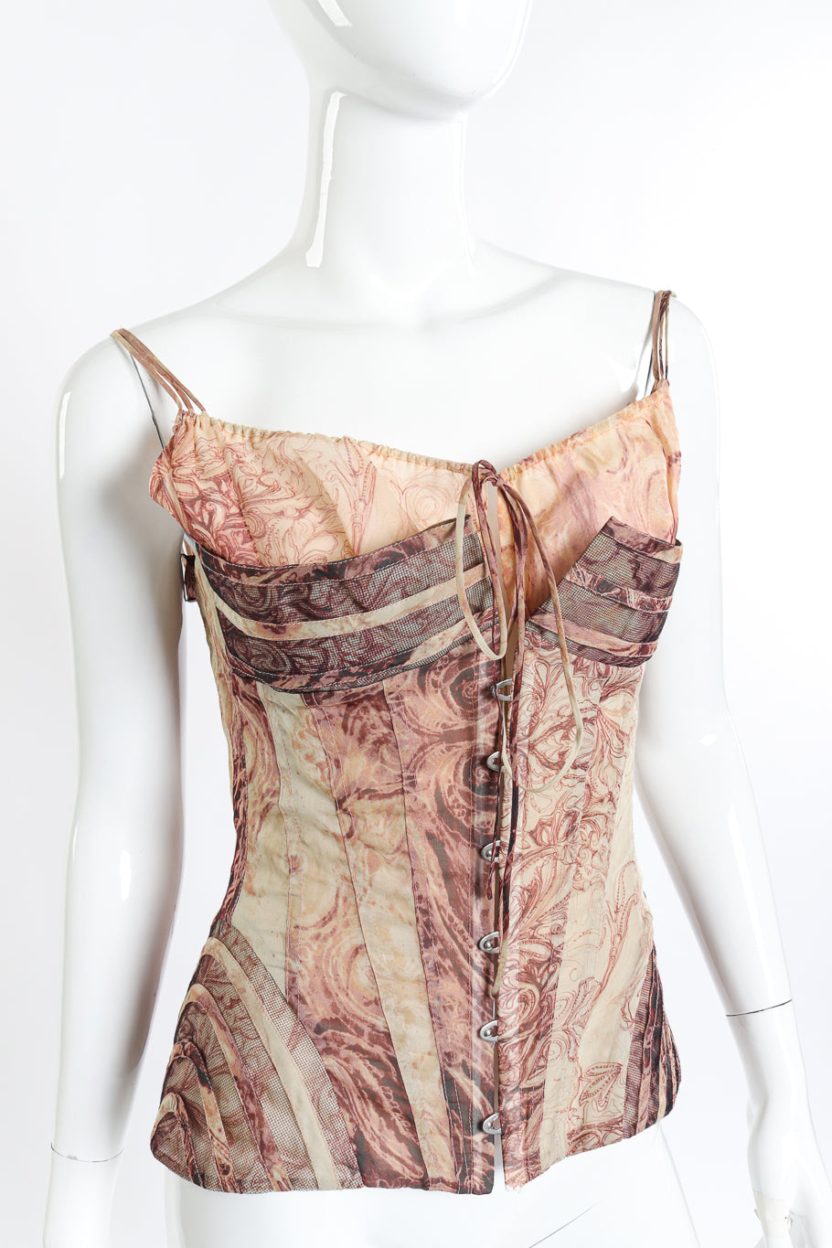 Silk Chiffon Rococo Corset Top by Jean Paul Gaultier on mannequin front close @recess LA