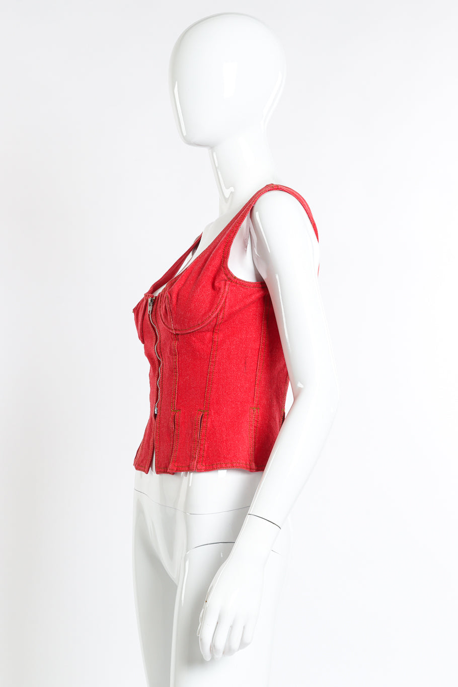 1993 S/S Denim Bustier Corset Top by Jean Paul Gaultier on mannequin side @recess LA