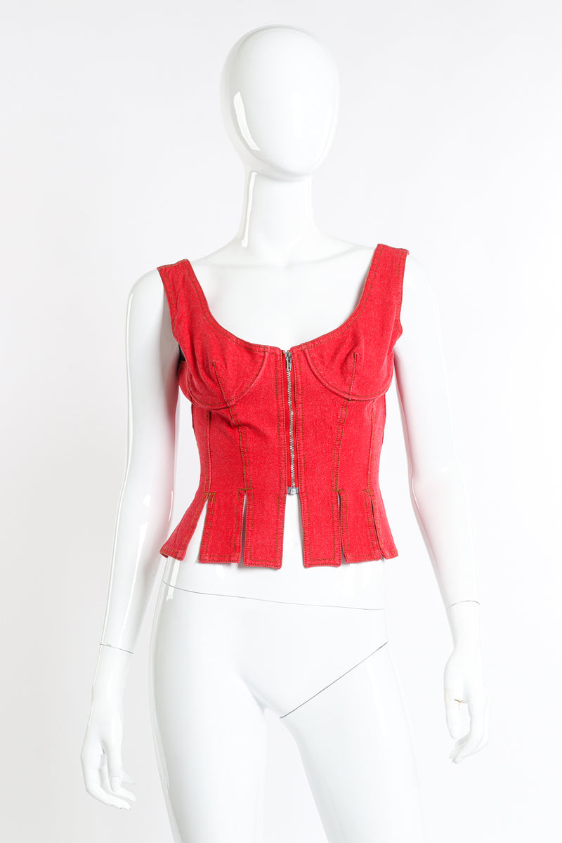 1993 S/S Denim Bustier Corset Top by Jean Paul Gaultier on mannequin @recess LA