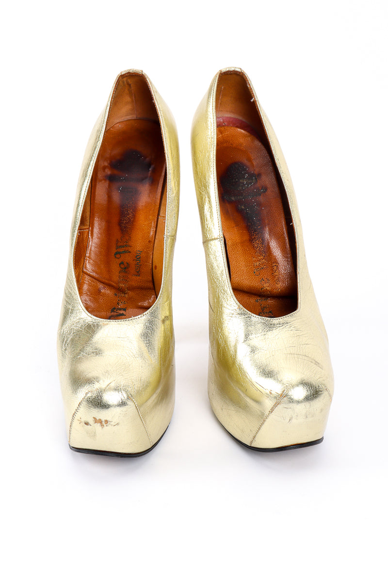 Vintage Vivienne Westwood 1993 F/W Metallic Gold Elevated Court Shoe front @recessla