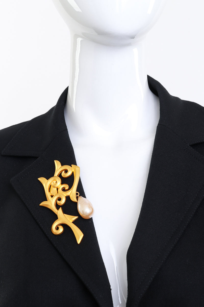 Vintage Karl Lagerfeld Pearl Vine Brooch on mannequin @recess la