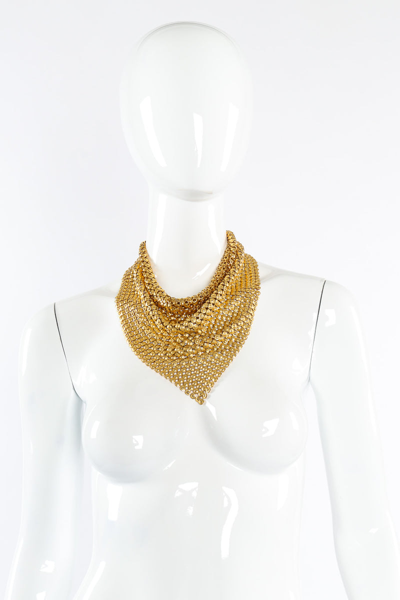 Gold tone mesh bib necklace on mannequin @recessla