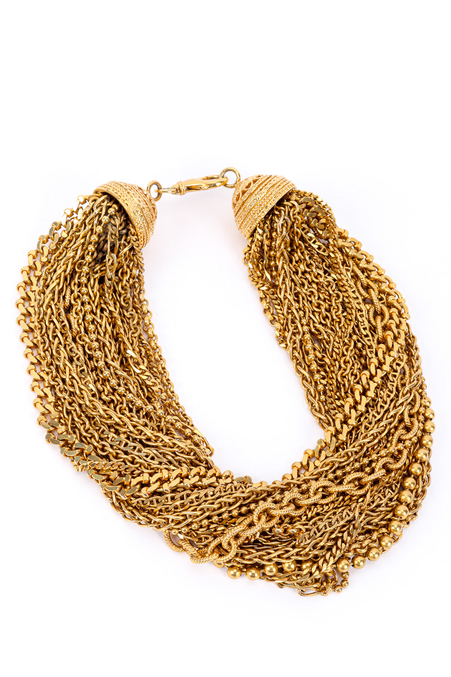 Layered chain statement necklace on white background @recessla