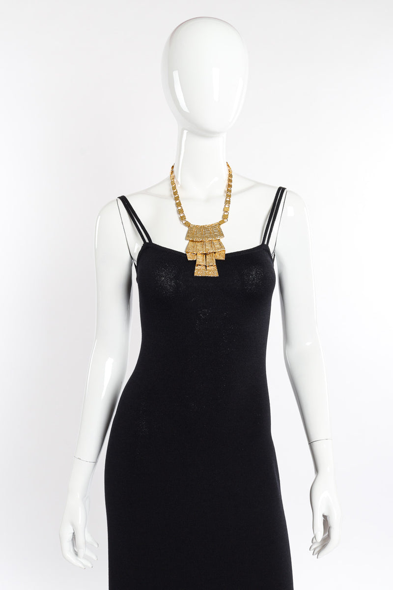 Vintage Brutalist Tiered Tablet Necklace on mannequin @recessla