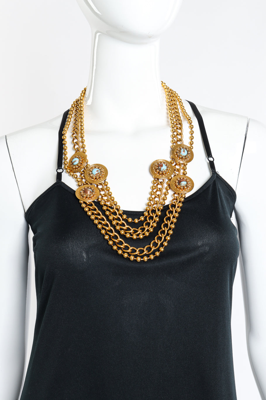 Vintage Multistrand Medallion Necklace on mannequin @recess la