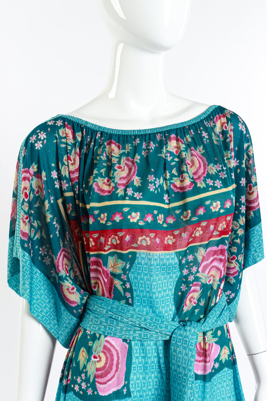 Vintage Gottex Floral Fringe Hem Dress front on mannequin closeup @recess la