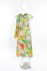 Vintage Guy Laroche Silk Floral Ruffle Dress front view on mannequin @Recessla