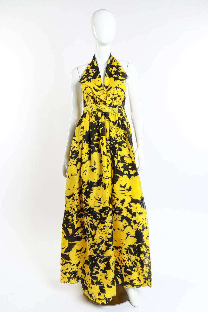 Halston Floral Tuxedo Halter Gown & Shawl on mannequin @RECESS LA