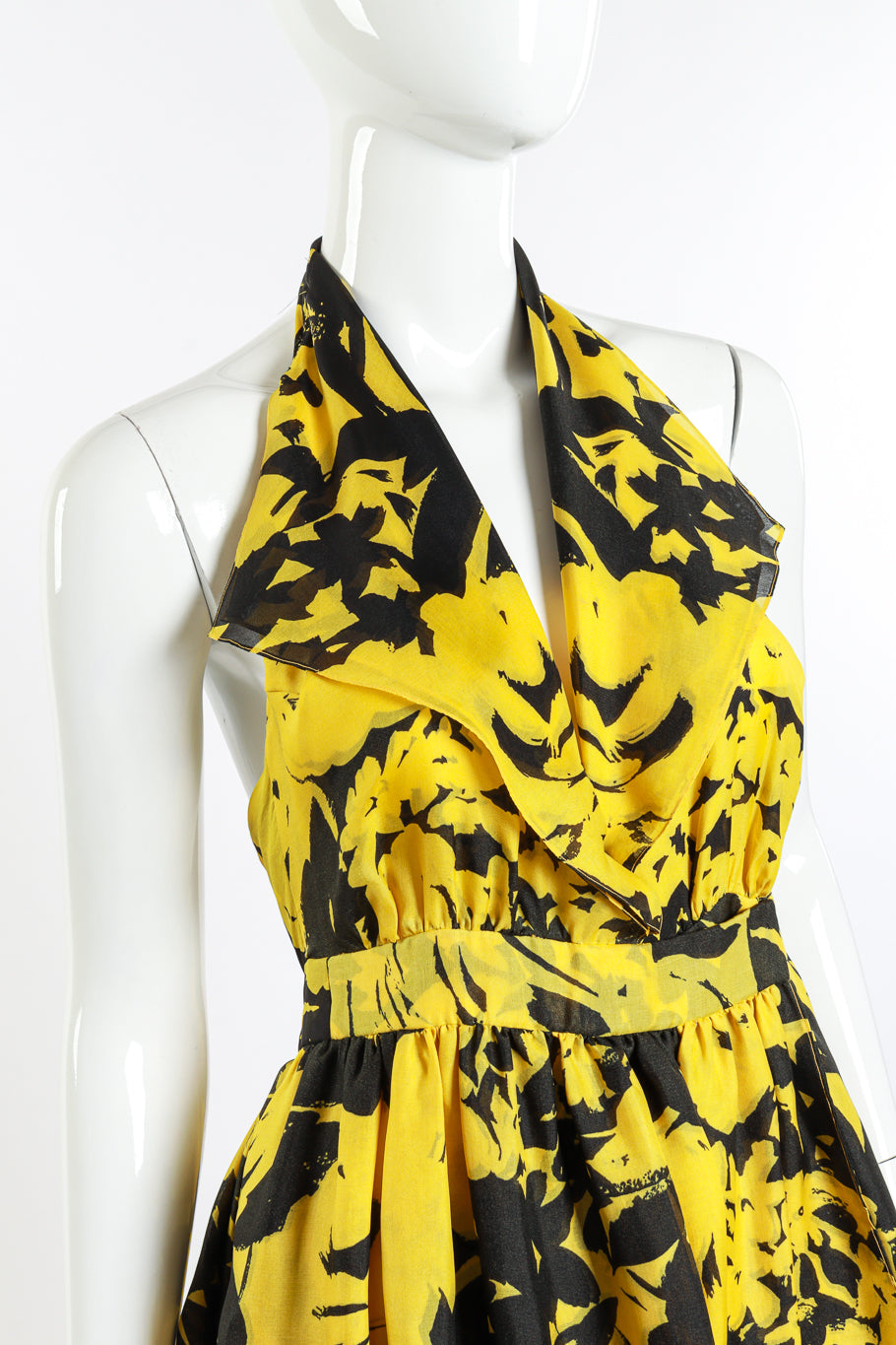 Halston Floral Tuxedo Halter Gown & Shawl on mannequin detail @RECESS LA