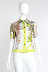 Vintage Hermés Legendes Tree Silk Button Down front on mannequin @recess la