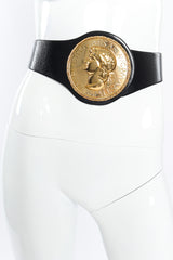 Vintage Harry Rosenfeld Caesar Medallion Leather Belt front view on mannequin @Recessla