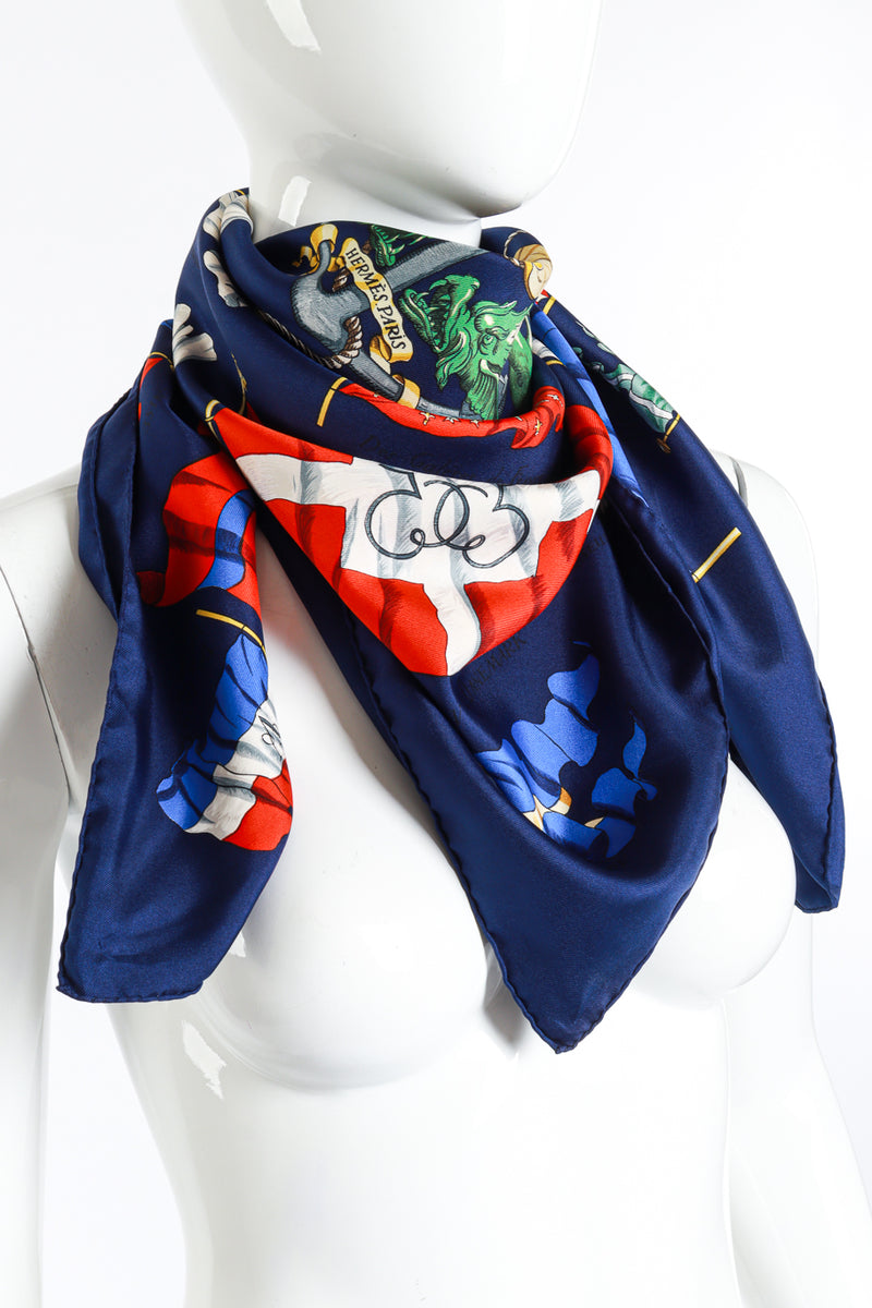 Vintage Hérmes Pavois 90 Silk Scarf tied bandana style on mannequin @recess la