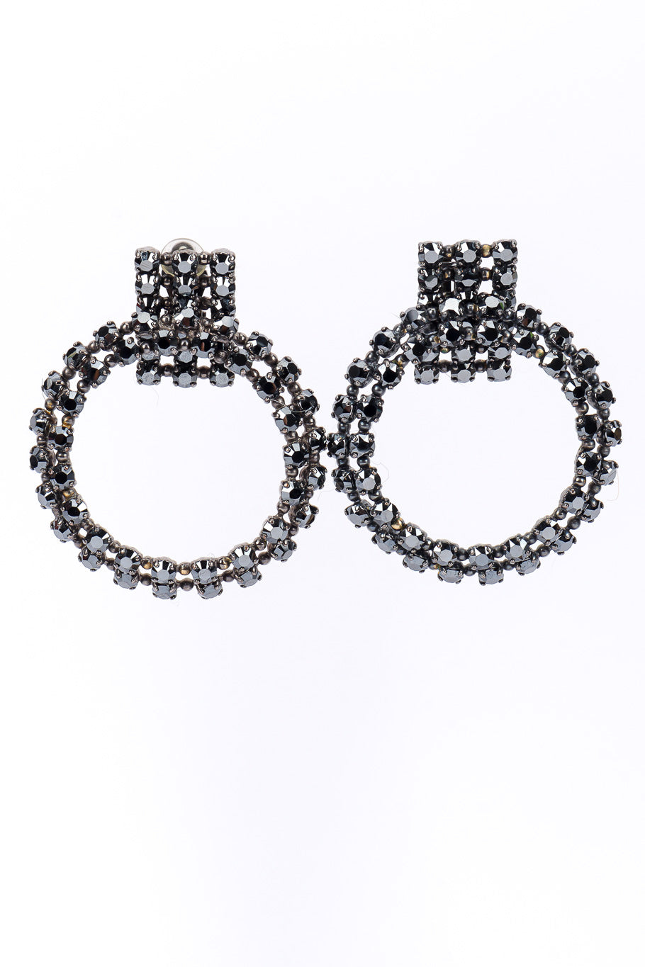 Vintage Hinged Circle Drop Earrings front view on white backdrop @Recessla