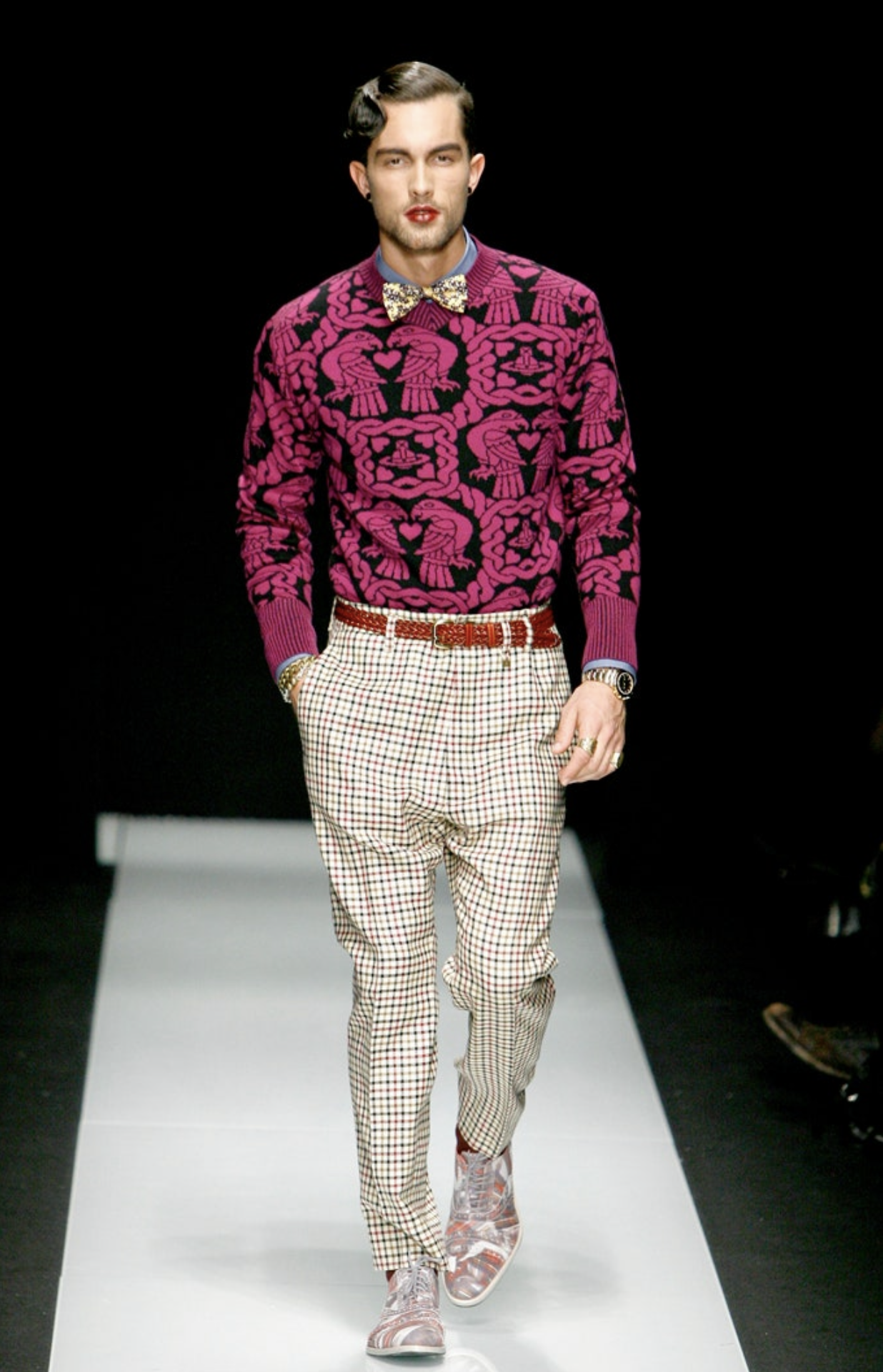 2011 F/W Gingham Vest & Trouser Set by Vivienne Westwood pants on model on runway @recessla