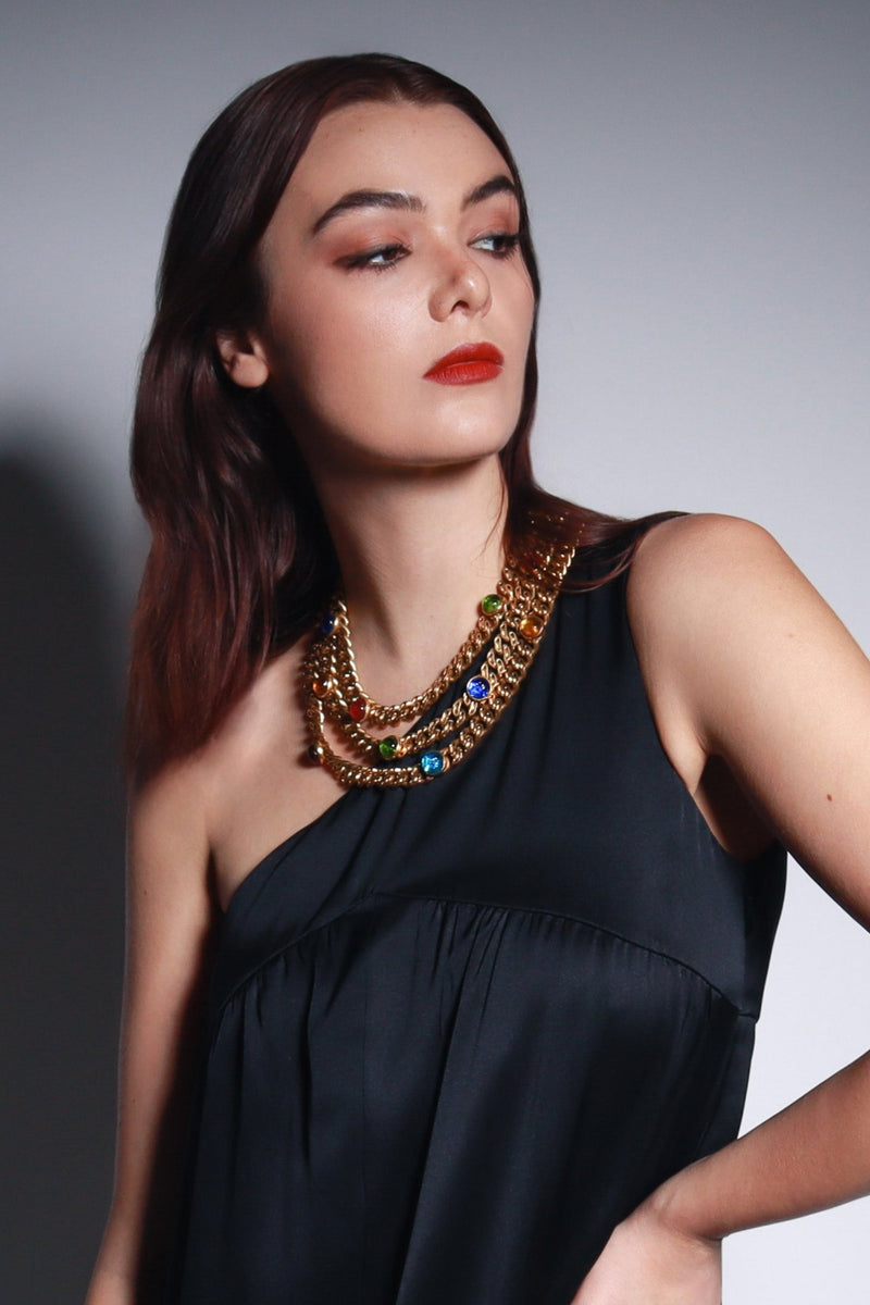 Vintage Dominique Aurientis Triple Chain Gripoix Necklace model @recess la