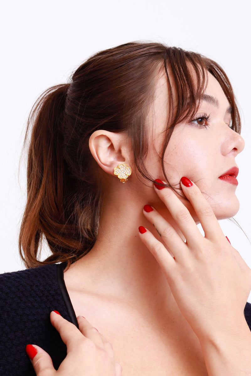 Rhinestone Clover Earrings by Chanel on model @recess LA