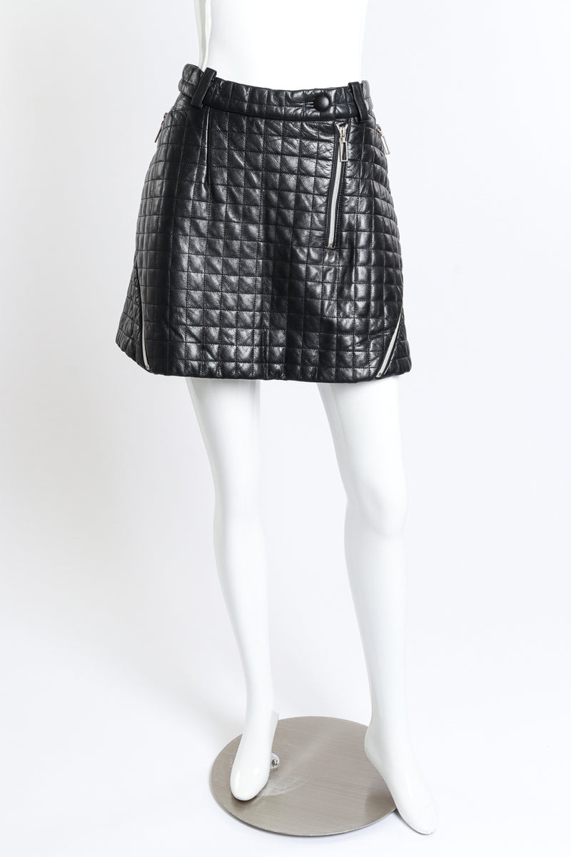 Vintage Issey Miyake Quilted Leather Mini Skirt front on mannequin @recess la