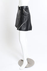 Vintage Issey Miyake Quilted Leather Mini Skirt side on mannequin @recess la