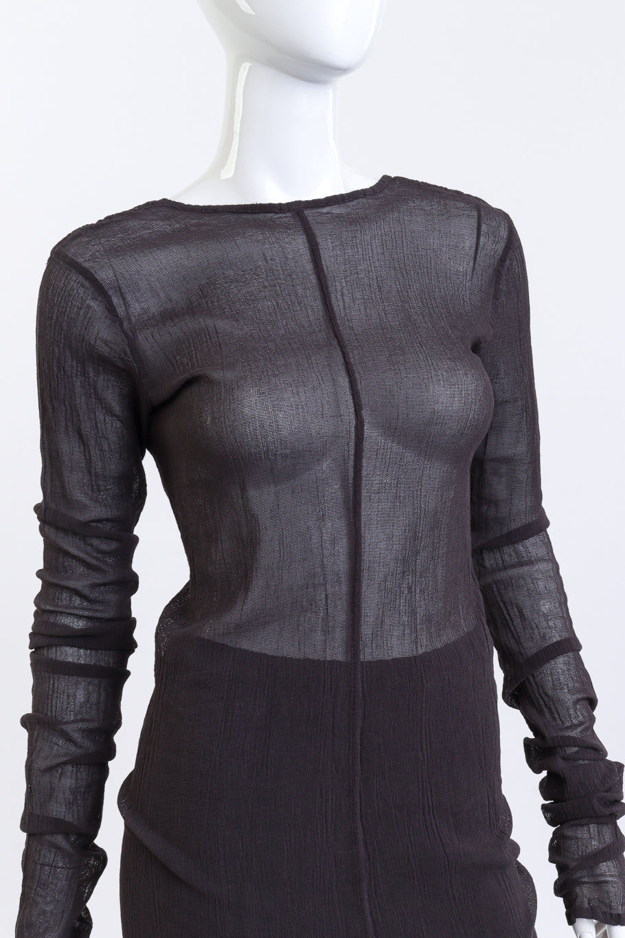 Issey Miyake Woven Mesh Dress & Pant Set front on mannequin dress closeup @recess la