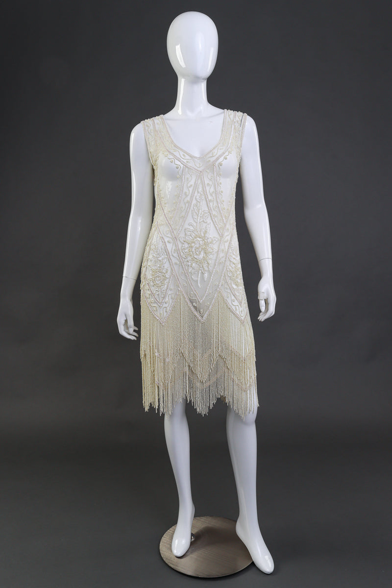 Pearl White Bead & Sequin Flapper Dress on mannequin @RECESS LA