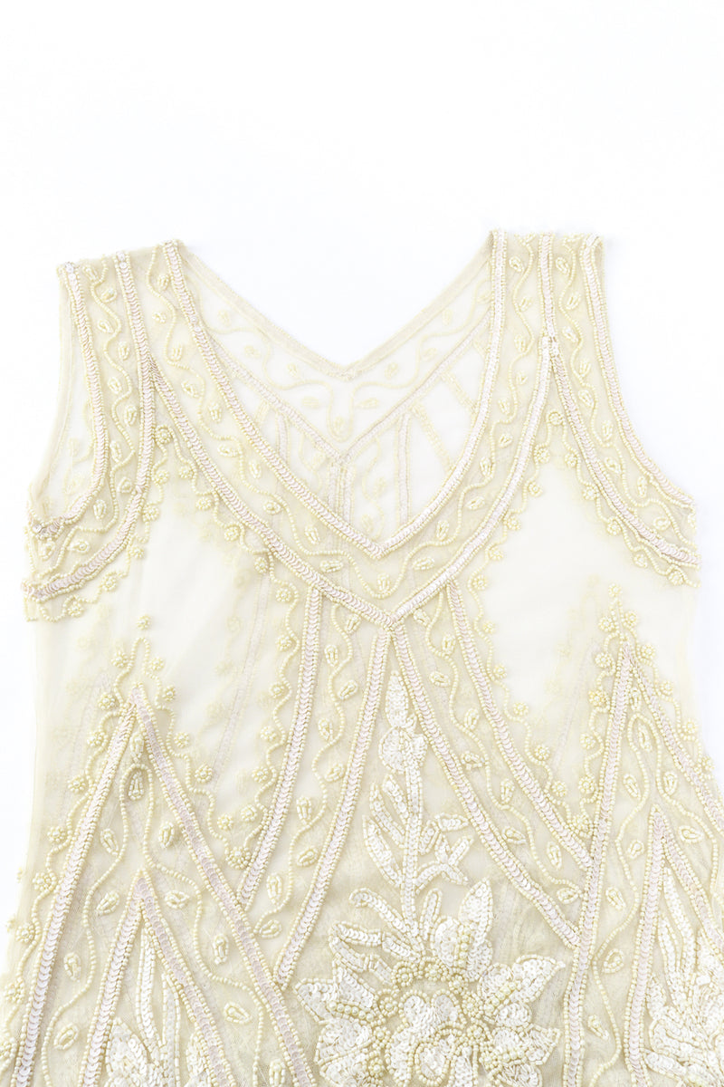 Pearl White Bead & Sequin Flapper Dress open @RECESS LA