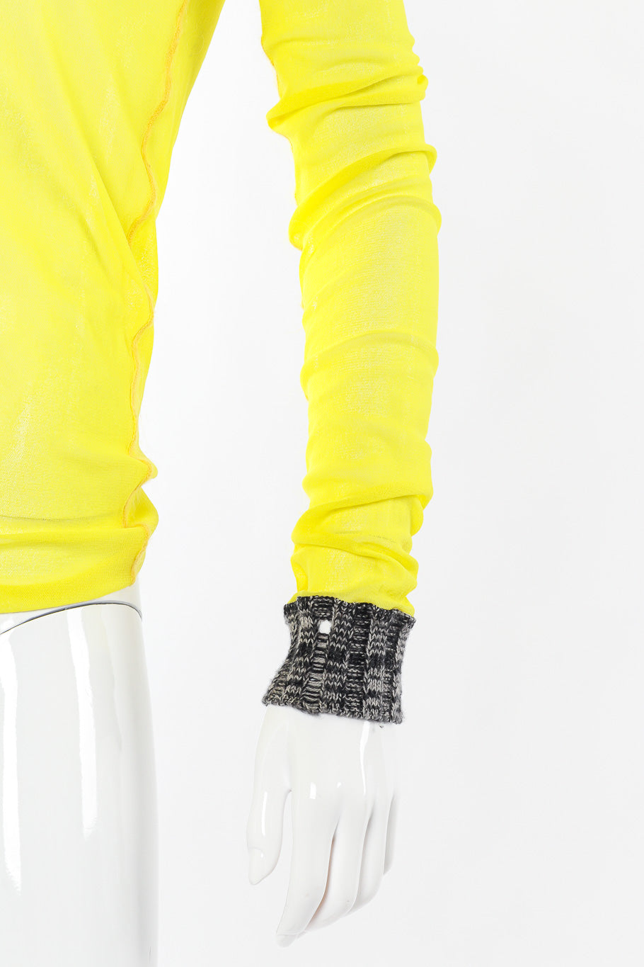 Jean Paul Gaultier Neon Mesh Long Sleeve view of sleeve cuff on mannequin @Recessla