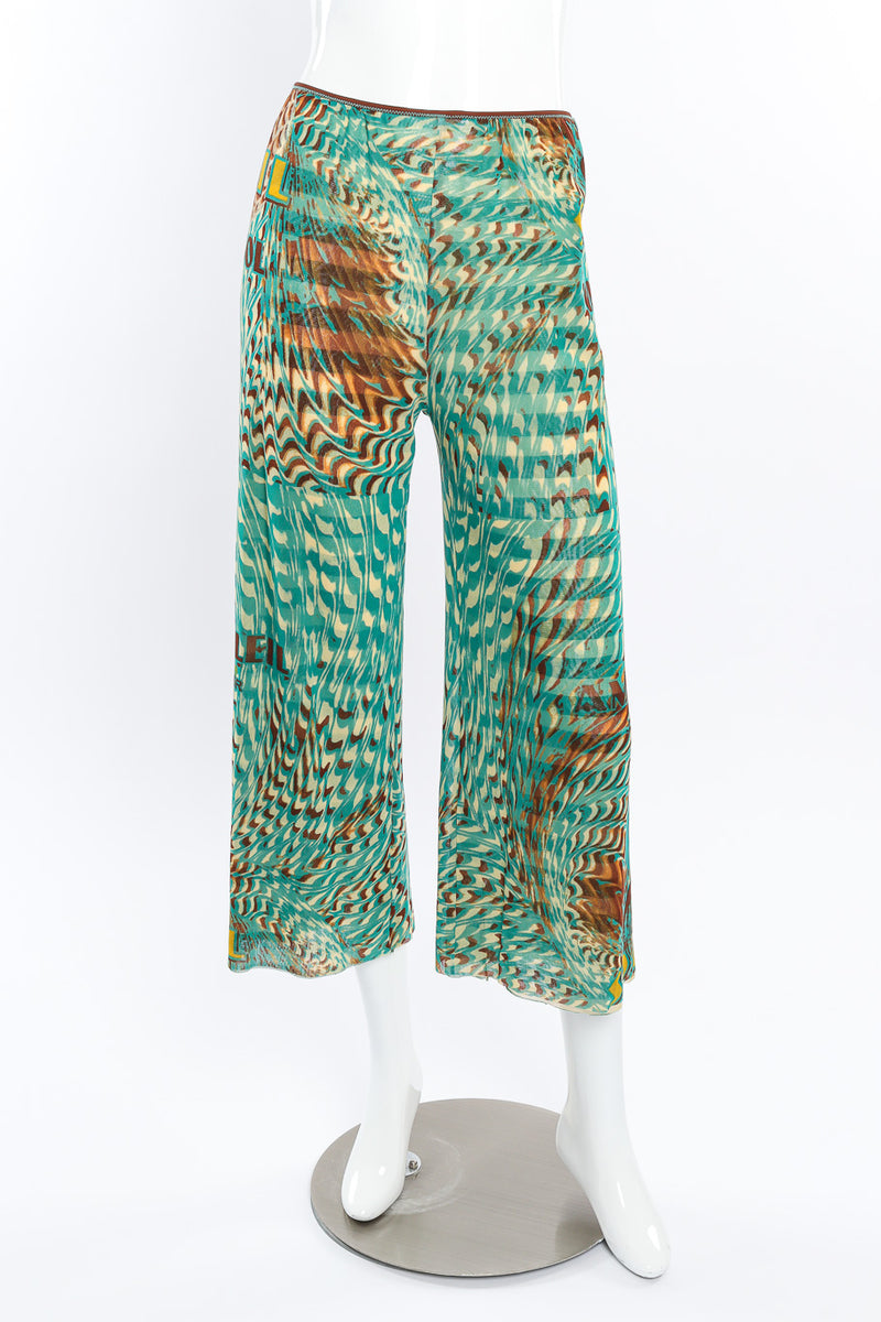 Vintage Jean Paul Gaultier Soleil Sea Scape Print Mesh Pants front view on mannequin @Recessla