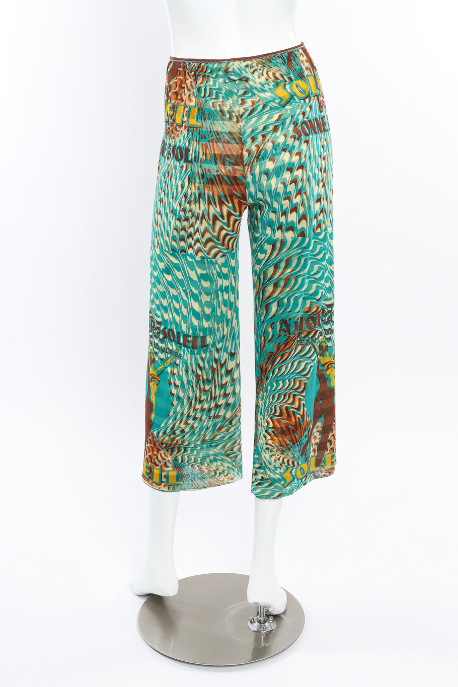 Vintage Jean Paul Gaultier Soleil Sea Scape Print Mesh Pants back view on mannequin